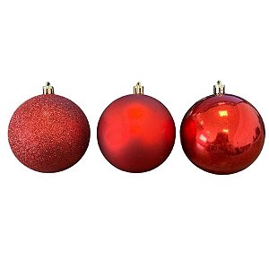 Bola de Natal em Tubo - Lisa, Fosco e Glitter Vermelho - 8cm - 6 unidades - Cromus - Rizzo