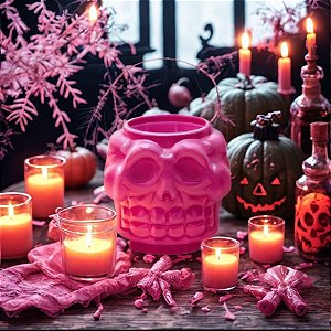 Baldinho de Halloween com Alça - Caveira - Rosa - 1 unidade - Rizzo