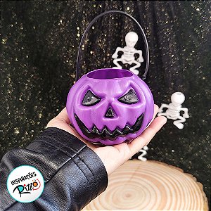 Mini Baldinho de Halloween com Alça - Abóbora Roxo - 6x7cm - 1 unidade - Rizzo
