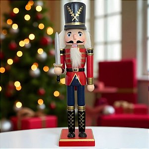 Soldado de Chumbo de Madeira com Espada - 7,5x30x7,5cm - Vermelho e Azul - 1 unidade - Artlille - Rizzo