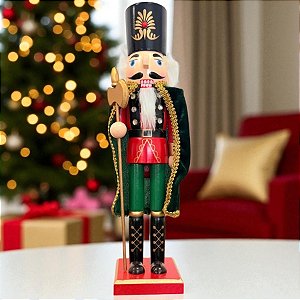 Soldado de Chumbo de Madeira com Capa e Lança - 9,5x38x8,5cm - Verde e Vermelho - 1 unidade - Artlille - Rizzo