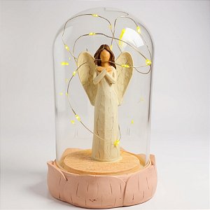 Enfeite Decorativo Cúpula de Vidro - Anjo com LED - 9,5x16x9,5cm - 1 unidade - Artlille - Rizzo