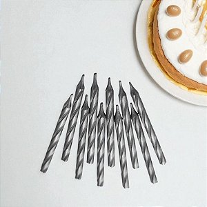 Vela Palito Espiral Metaliza Prata - 6cm - 6 unidades - Regina - Rizzo