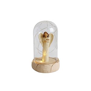 Enfeite Decorativo Cúpula de Vidro - Anjo com Bebê no Colo com LED - 9,5x16x9,5cm  - 1 unidade - Artlille  - Rizzo