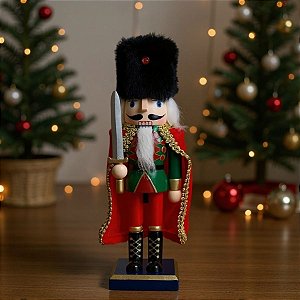 Soldado de Chumbo de Madeira com Capa e Espada - 7,5x24,5x6,5cm - Verde e Vermelho - 1 unidade - Artlille  - Rizzo