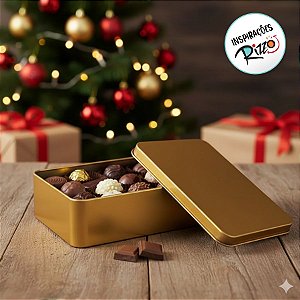 Lata de Metal Retangular - Dourado - 11,5x19x4,5cm - 1 unidade - Rizzo