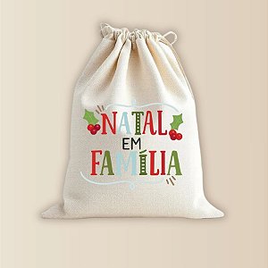 Saco de Algodão - Natal Em Família  - M - 17x21cm - 1 unidade - Rizzo