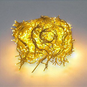 Cascata de LED Pisca Pisca Branco Quente com Fio Branco 400 Leds de 8 Funções - 10m - 1 unidade - Rizzo