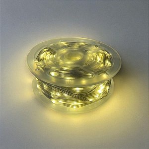 Cordão de LED Pisca Pisca Blindado Luz Branco Quente com Fio Transparente 500 Leds de 8 Funções - 50m - 1 unidade - Rizz