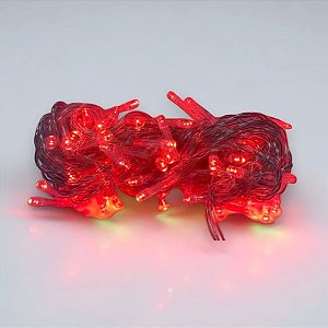 Cordão de LED Pisca Pisca Vermelho com Fio Transparente 100 Leds de 8 Funções - 5m - 1 unidade - Rizzo