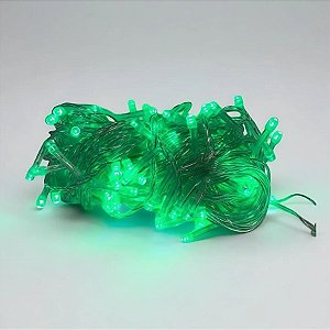 Cordão de LED Pisca Pisca Luz Verde com Fio Transparente 100 Leds de 8 Funções - 10m - 1 unidade - Rizzo