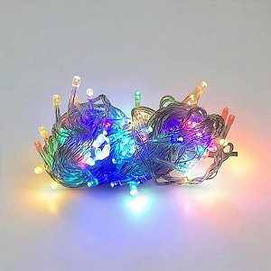 Cordão de LED Pisca Pisca Luz Colorida com Fio Transparente 100 Leds de 8 Funções - 10m - 1 unidade - Rizzo