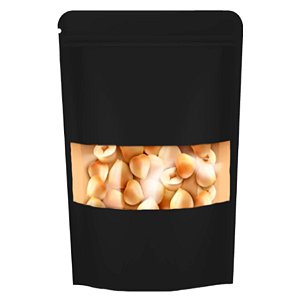 Saco de Papel Preto com Visor Stand Up Pouch Zip 20x30x5cm - Hermético e Impermeável Dentro e Fora - 50 un - Rizzo
