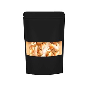 Saco de Papel Preto com Visor Stand Up Pouch Zip 12x20x4cm - Hermético e Impermeável Dentro e Fora - 50 un - Rizzo