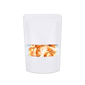 Saco de Papel Branco com Visor Stand Up Pouch Zip 10x15x3,5cm - Hermético e Impermeável Dentro e Fora - 50 un - Rizzo