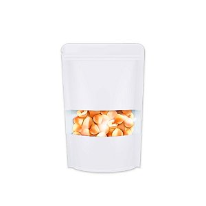 Saco de Papel Branco com Visor Stand Up Pouch Zip 9x14x3cm - Hermético e Impermeável Dentro e Fora - 50 un - Rizzo