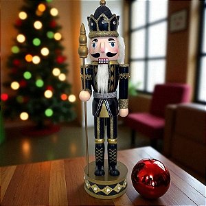 Soldado de Chumbo de Madeira com Lança - 38cm - Preto e Dourado - 1 unidade - Rizzo