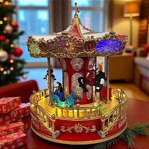 Cenário De Natal - Carrossel Musical com Luz e Movimento - 23x23x28cm - 1 unidade - Rizzo