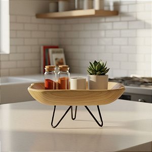 Mini Mesa de Madeira Rústica Orgânica - 25,5x22,5x10,5cm - 1 unidade - Rizzo