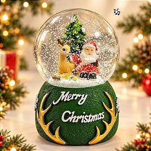 Enfeite Decorativo de Natal - Globo de Natal Decorativo - Papai Noel e Rena - Caixa Musical - 15x10,5x10,5cm - 1 unidade
