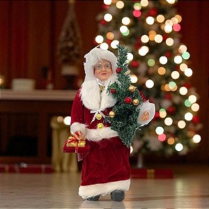 Mamãe Noel Decorativa em Pé Com presente e Arvore de Natal - 45cm - 1 unidade - Rizzo