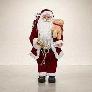 Papai Noel Decorativo em Pé com Saco de Presentes e Urso - Vermelho e Branco - 60cm - RZO01903 - 1 unidade - Rizzo