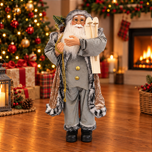 Papai Noel Decorativo em Pé com Saco de Presentes - Verde e bege - 90cm - RZO01908 - 1 unidade - Rizzo