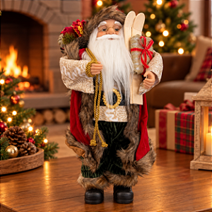 Papai Noel Decorativo em Pé com Saco de Presentes - Vermelho e Marrom - 45cm - RZO01910 - 1 unidade - Rizzo