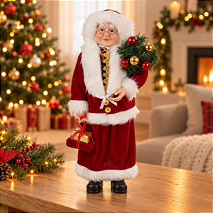 Mamãe Noel Decorativa em Pé com Presentes - Vermelho e Branco - 60cm - RZO01919 - 1 unidade - Rizzo