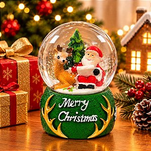Enfeite Decorativo de Natal - Globo de Neve com Papai Noel e Rena - 6,5x9,5cm - RZO02300 - 1 unidade - Rizzo