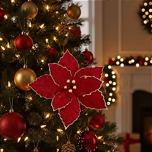 Poinsétia Decorativa - Camurça - Marsala e Dourado - 39x30cm - 1 unidade - Cromus - Rizzo