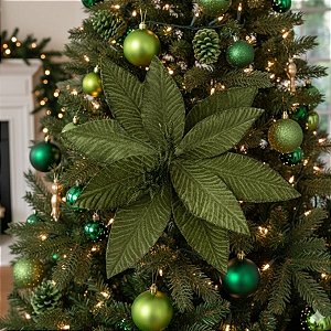 Poinsétia Decorativa - Camurça Com Glitter - Verde - 43x34cm - 1 unidade - Cromus - Rizzo