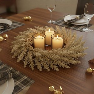 Guirlanda de Natal - Branco Com Glitter Dourado-  34x34cm - 1 unidade - Cromus - Rizzo