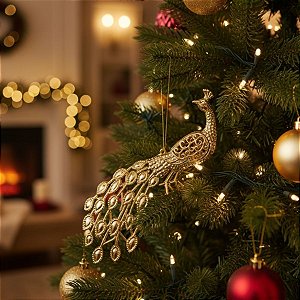 Enfeite Para Pendurar de Natal - Pavão Dourado - 19x12cm - 1 unidade - Cromus - Rizzo