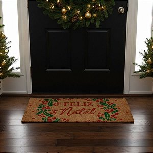 Capacho De Fibra - Feliz Natal Com Visco - 55x25cm - 1 unidade - Cromus - Rizzo