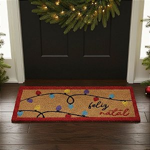 Capacho De Fibra - Feliz Natal Com Pisca Pisca - 55x25cm - 1 unidade - Cromus - Rizzo