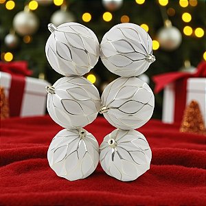 Bolas de Natal - Branca com Detalhes Dourados - 8cm - 6 unidades - Cromus - Rizzo