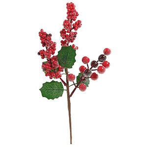 Galho Decorativo de Natal - Azevinho - Vermelho e Verde - 32x13,5x5cm - 1 unidade - Cromus - Rizzo