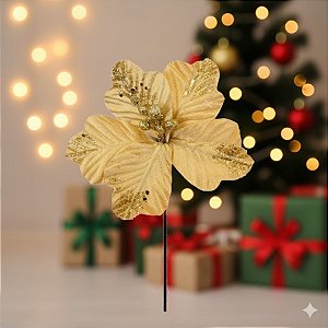 Galho Decorativo de Natal - Bico De Papagaio - Ouro Com Glitter - 21x17,5x8cm - 1 unidade - Cromus - Rizzo