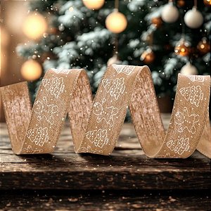 Fita Aramada Decorativa de Natal - Gingerbread - Branco e Marrom - 3,8x914cm - 1 unidade - Cromus - Rizzo