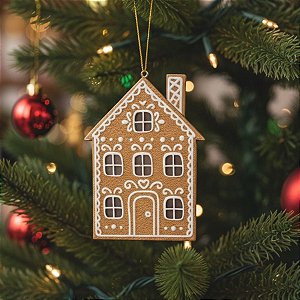 Enfeite Para Pendurar De Natal - Casa - Bege e Branco - 12x9x4cm - 1 unidade - Cromus - Rizzo