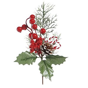 Galho Decorativo de Natal - Folhas Verdes Com Bolinhas Brancas - 30x13,5x7,5cm - 1 unidade - Cromus - Rizzo
