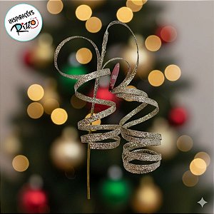 Galho Decorativo de Natal - Espiral Champagne Com Glitter - 35x11,5x11,5cm - 1 unidade - Cromus - Rizzo