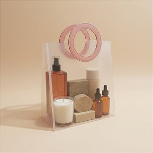 Sacola Transparente Fosca PVC com Alça Redonda de Couro Rosa - 18,5x16x8cm  - 10 unidades - Rizzo