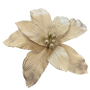 Poinsettia Decorativa - Bege e Dourado - 38x14x36cm - 1 unidade - Cromus - Rizzo