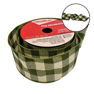 Fita Aramada Decorativa de Natal - Xadrez Verde - 6,3cmx9,14m - 1 unidade - Cromus - Rizzo