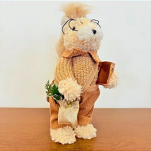 Enfeite Decorativo de Natal - Esquilo Bege - Óculos, Livro e Bolsa - 36x14,5x19cm - 1 unidade - Cromus - Rizzo