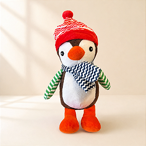 Pinguim de Pelúcia - Cachecol e Touca - 16x22x12cm - 1 unidade - Rizzo