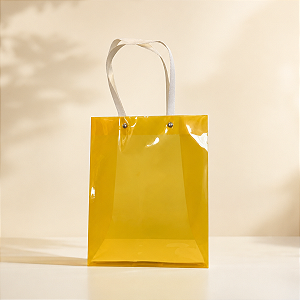 Sacola Transparente PVC com Alça de Fibra - Amarelo - 19,5x14,5x9,5cm - 1 unidade - Rizzo