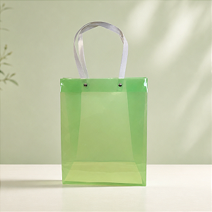 Sacola Transparente PVC com Alça de Fibra - Verde - 19,5x14,5x9,5cm - 1 unidade - Rizzo